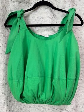Zara Bright Green Tie-Shoulder Cotton Tank Top